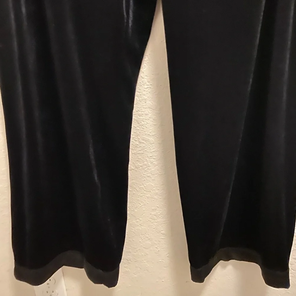 Anthropologie Black Pull On Velvet Pants With Satin Trim At Hem Size L